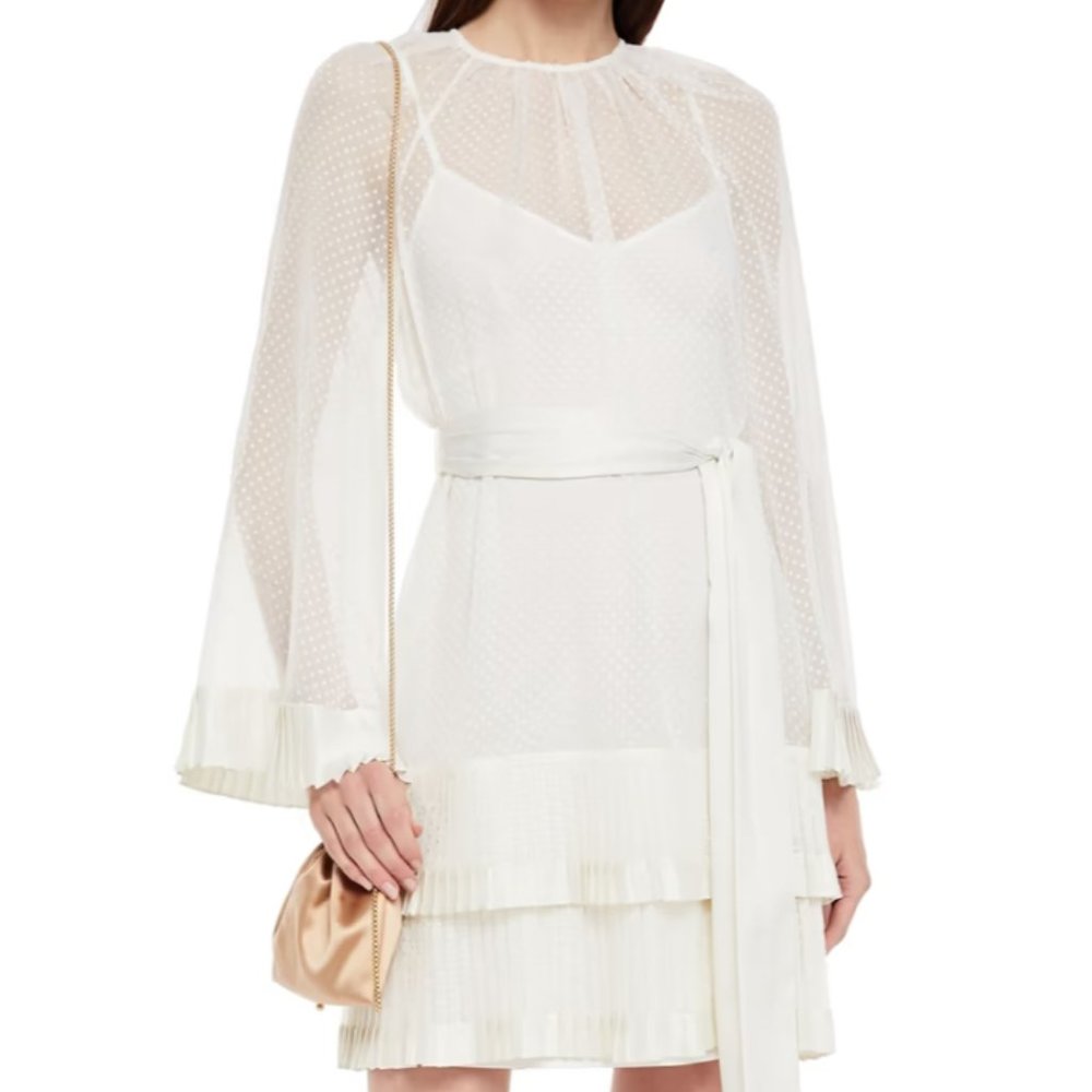 ZIMMERMANN Tiered belted satin-trimmed fil coupé chiffon mini dress